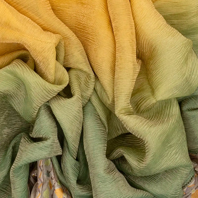 Green & Mustard Banarasi Crushed Tissue Saree With Embroidered Motifs