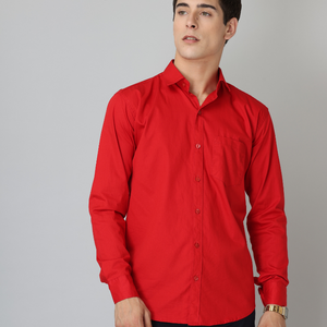 Frankshirt Red Solid Tailored Fit Cotton Casual Shirt for Man