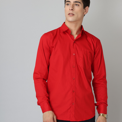 Frankshirt Red Solid Tailored Fit Cotton Casual Shirt for Man