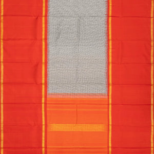 Grey Handloom Kanchipuram Korvai Silk Saree With Checks