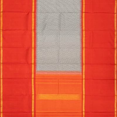 Grey Handloom Kanchipuram Korvai Silk Saree With Checks