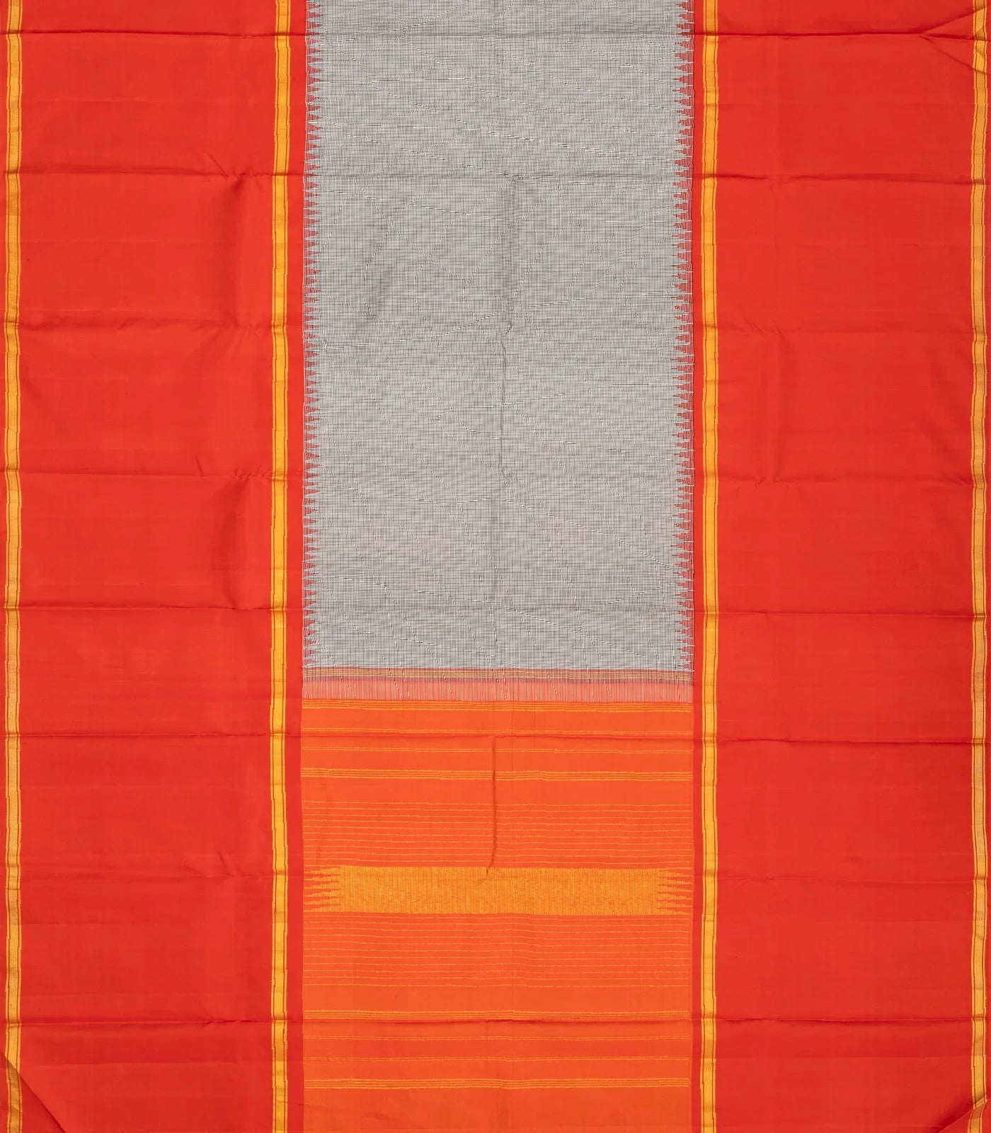 Grey Handloom Kanchipuram Korvai Silk Saree With Checks