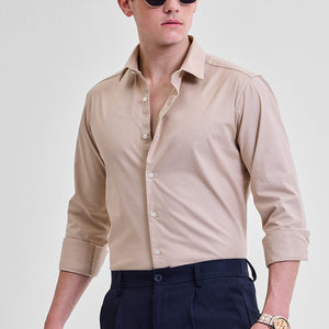 Beige Stretchable Slim Fit Shirt