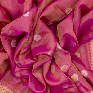 Peach Handwoven Banarasi Tissue Silk Saree With Chakaram Motifs