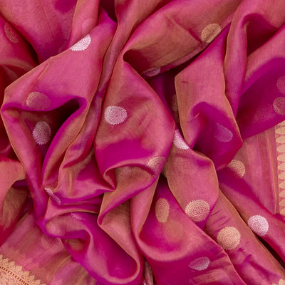 Peach Handwoven Banarasi Tissue Silk Saree With Chakaram Motifs