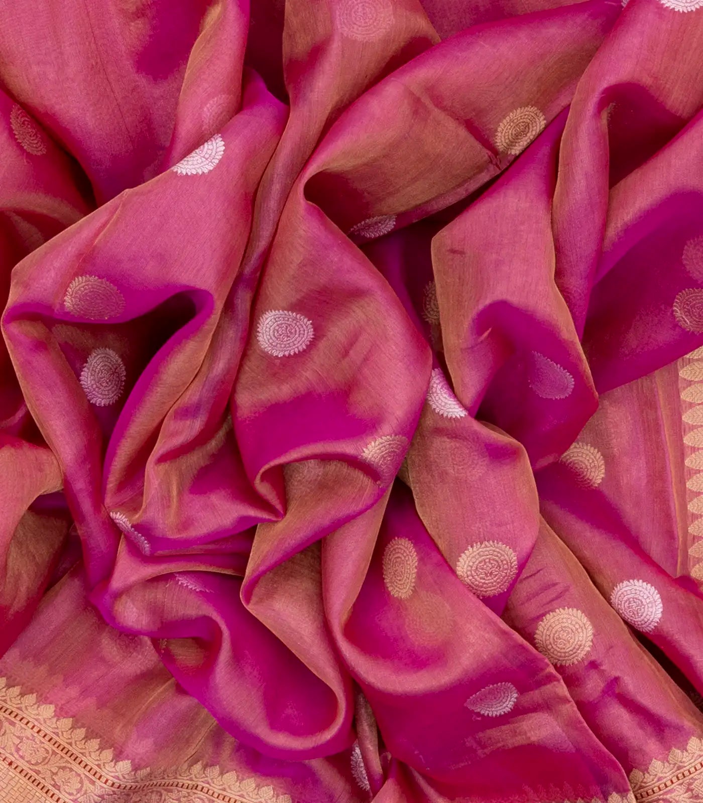 Peach Handwoven Banarasi Tissue Silk Saree With Chakaram Motifs