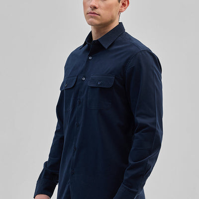 Navy Solid Double Pocket Overshirt