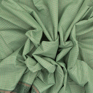 Shadow Green Handloom Kanchi Cotton Saree With Checks & Square Motifs.