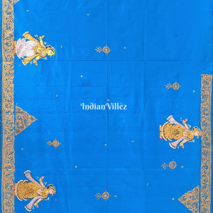 Copper Sulphate Kandarpa Ashwa (Horse) Hand-Painted Pattachitra Saree