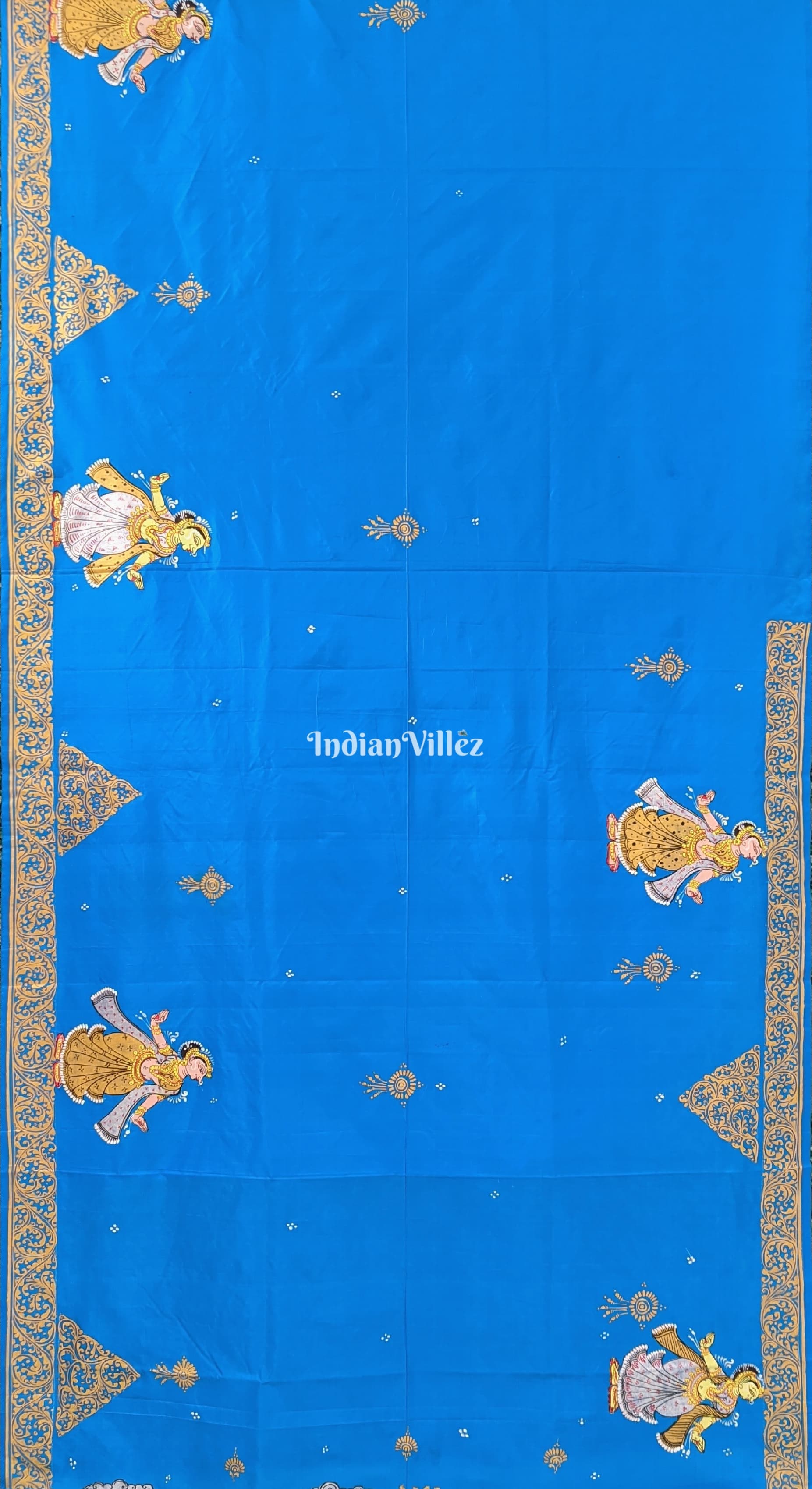Copper Sulphate Kandarpa Ashwa (Horse) Hand-Painted Pattachitra Saree