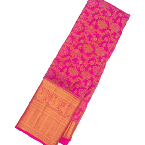 Hot Pink Handloom Kanchipuram Silk Saree With Meena Floral Motifs
