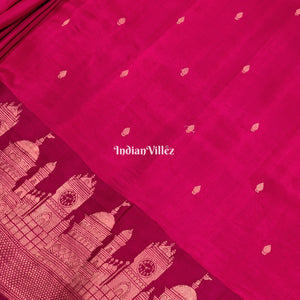 Rani Banarasi Katan Silk Saree Inspired by Big Ben, London & United States Capitol, Washington DC