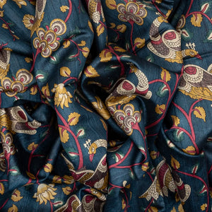 Dark Grey Handloom Tussar Silk Saree With Printed Peacock Motifs