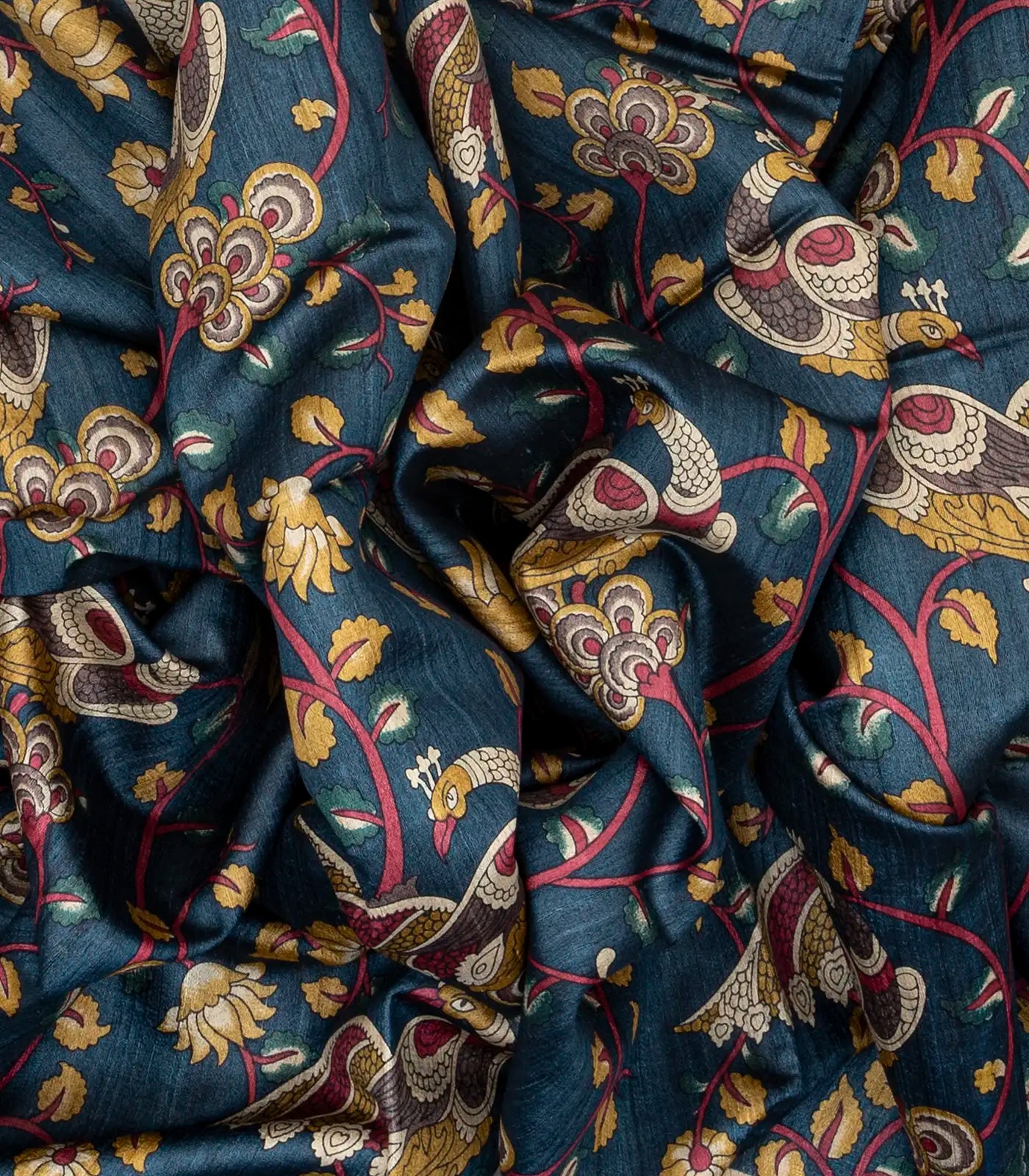 Dark Grey Handloom Tussar Silk Saree With Printed Peacock Motifs