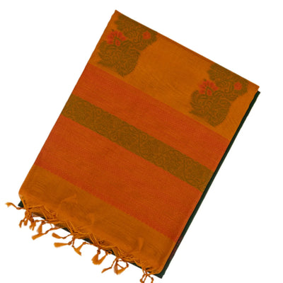 Green Handloom Kora Silk Cotton Saree With Floral Motifs