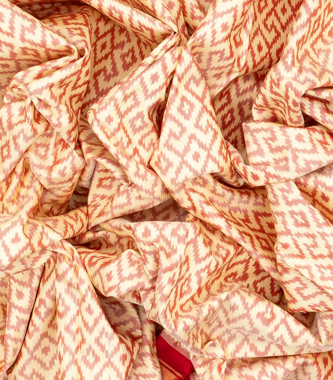 Cream Handloom Ikat Silk Saree With Diamond Motifs