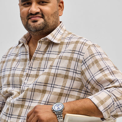 Light Brown Checks Linen Blend Shirt