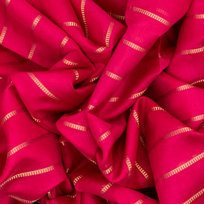 Hot Pink Handloom Soft Silk Saree With Stripes & Contrast Border