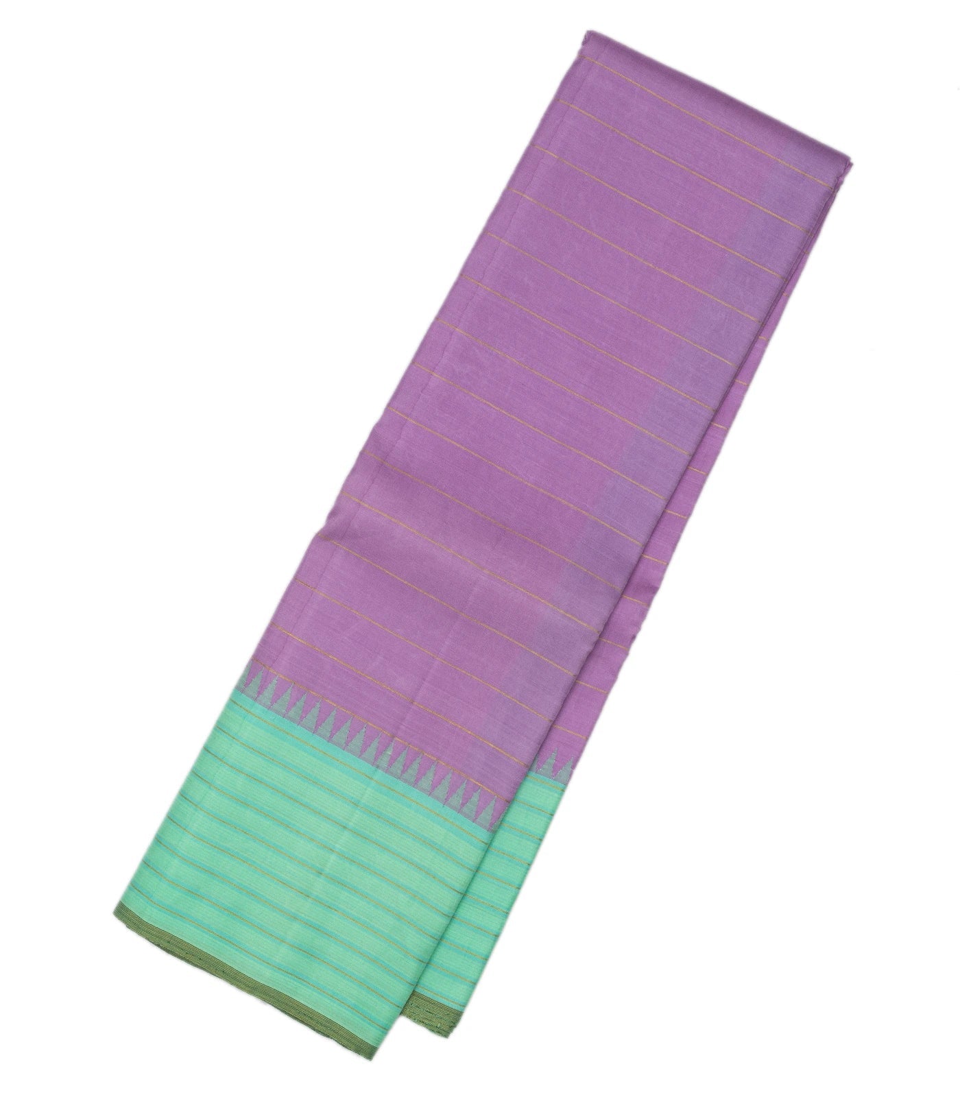 Lavender Handloom Kanchipuram Korvai Silk Saree With Stripes
