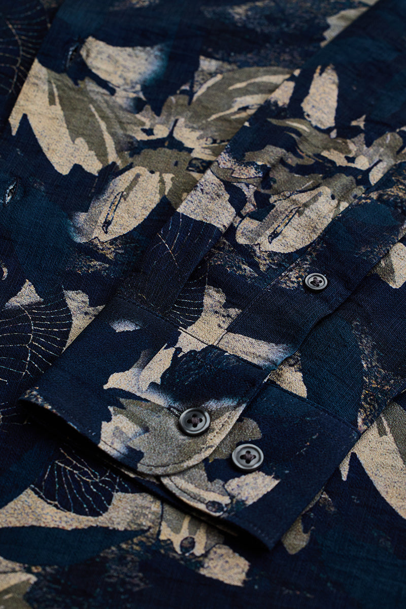 Navy Textured Floral Shirt