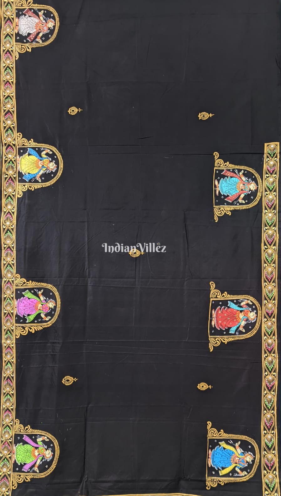 Black Chandua Theme hand-Painted Pattachitra Saree