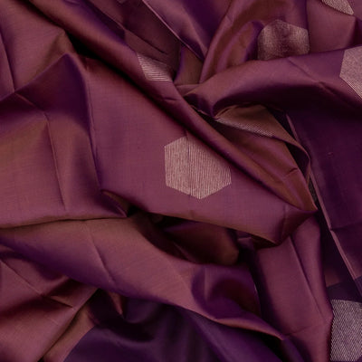 Mauve Handloom Soft Silk Saree With Hexagon Buttas