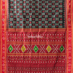Black Red Border Pasapali Khandua Silk Saree