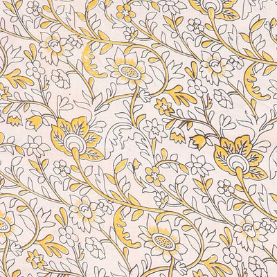 Brown floral & bird machine-printed kalamkari cotton saree, contrast floral & chevron border & peacock pallu