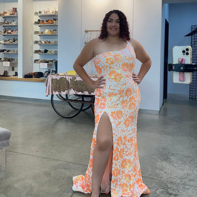 Sequin Fitted One Shoulder Slit Gown by Jovani 08256