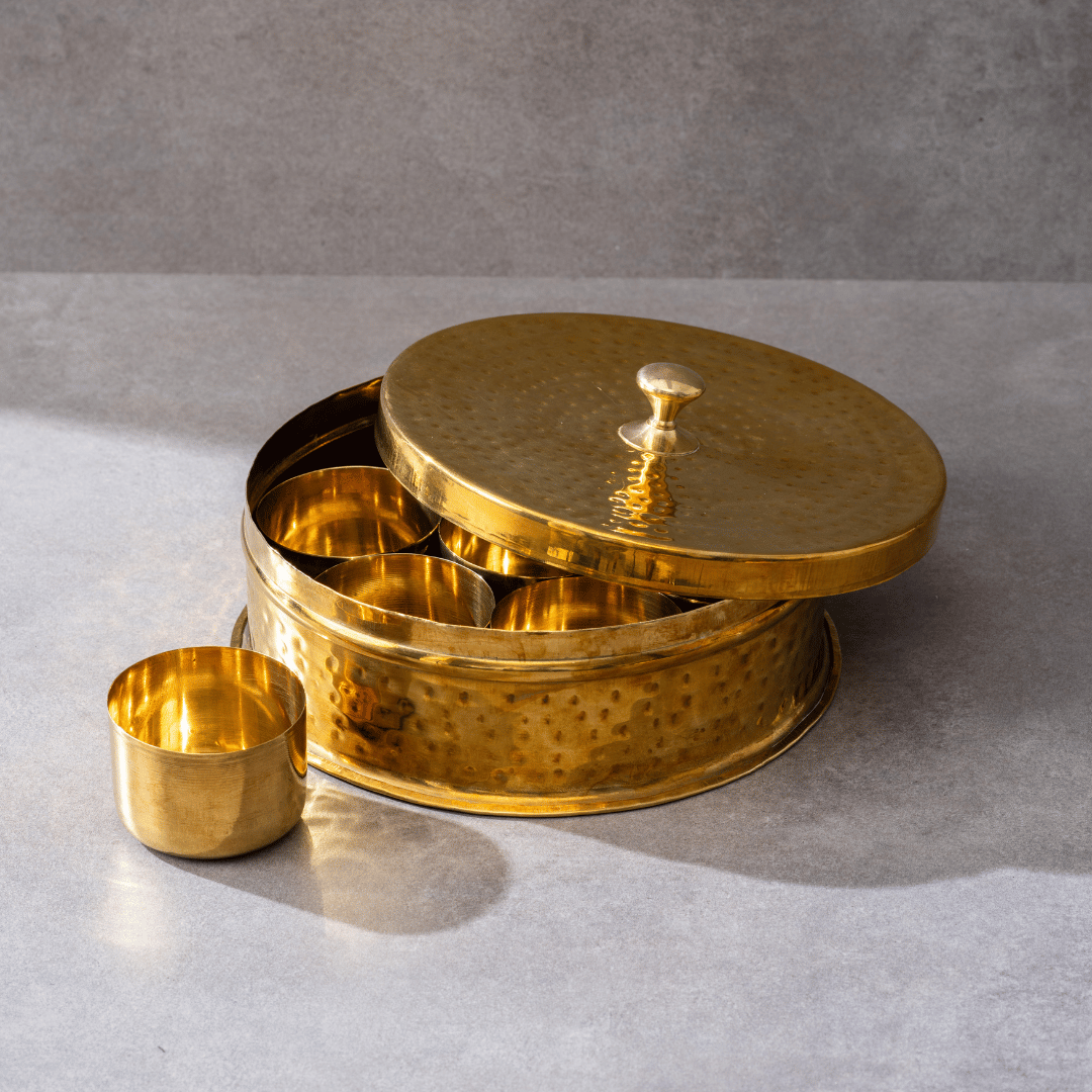 Brass Masala Daani / Spice Box in Gift Box