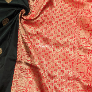 Black Red Designer Pure Banarasi Katan Silk Saree