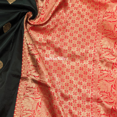 Black Red Designer Pure Banarasi Katan Silk Saree