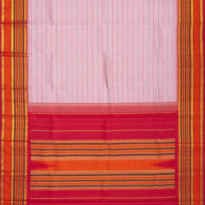 Lavender Handloom Kanchipuram Korvai Silk Saree With Beldari Stripes