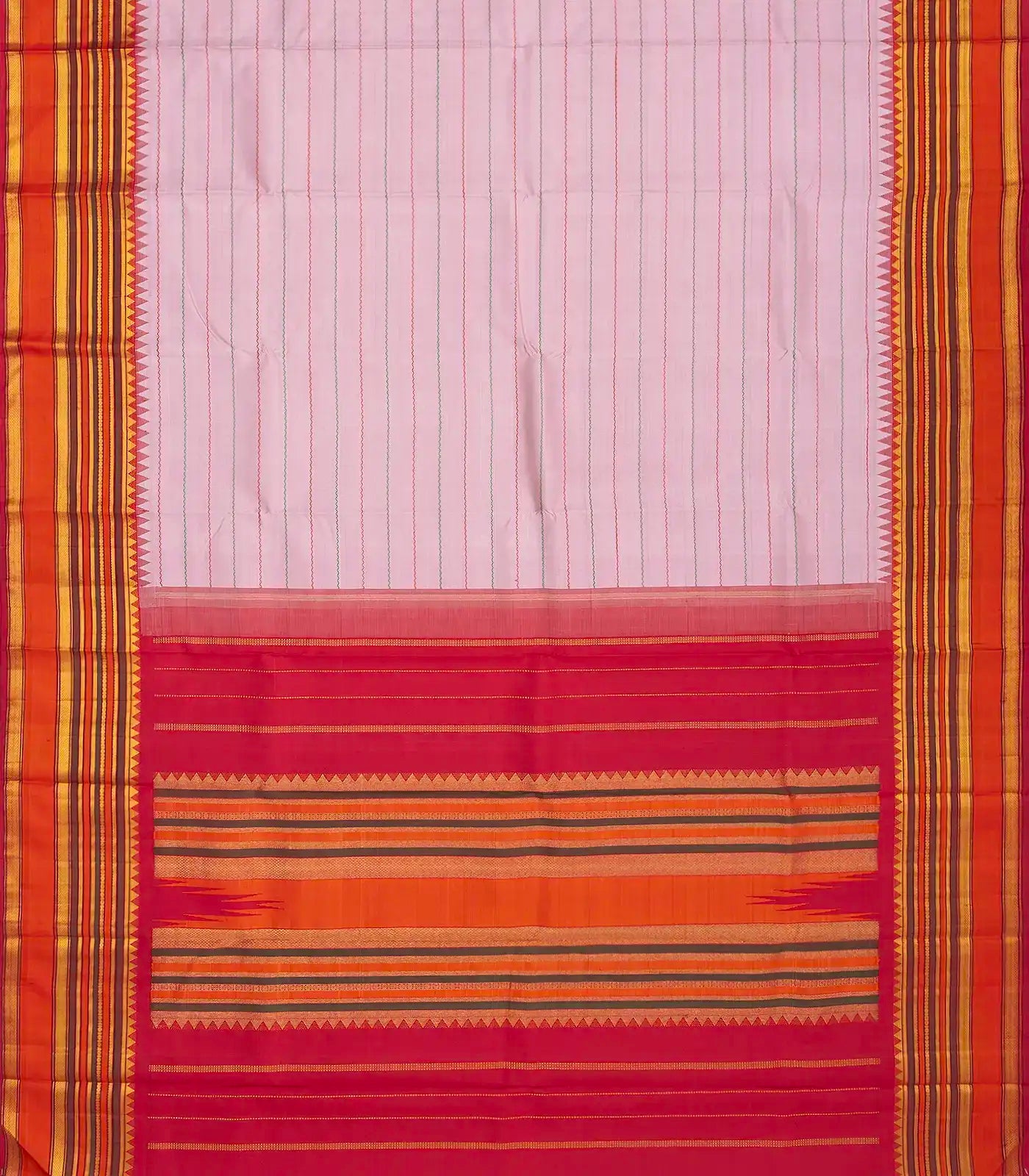 Lavender Handloom Kanchipuram Korvai Silk Saree With Beldari Stripes