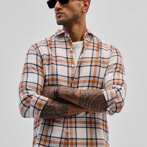 Cream Checks Slim Fit Shirt