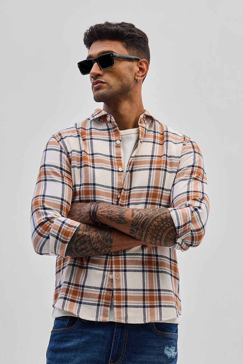 Cream Checks Slim Fit Shirt