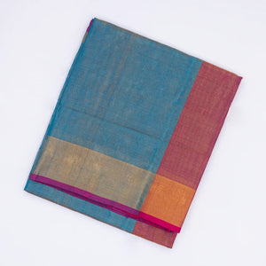 Blue Handloom Uppada Plain Silk Saree With Pink Border