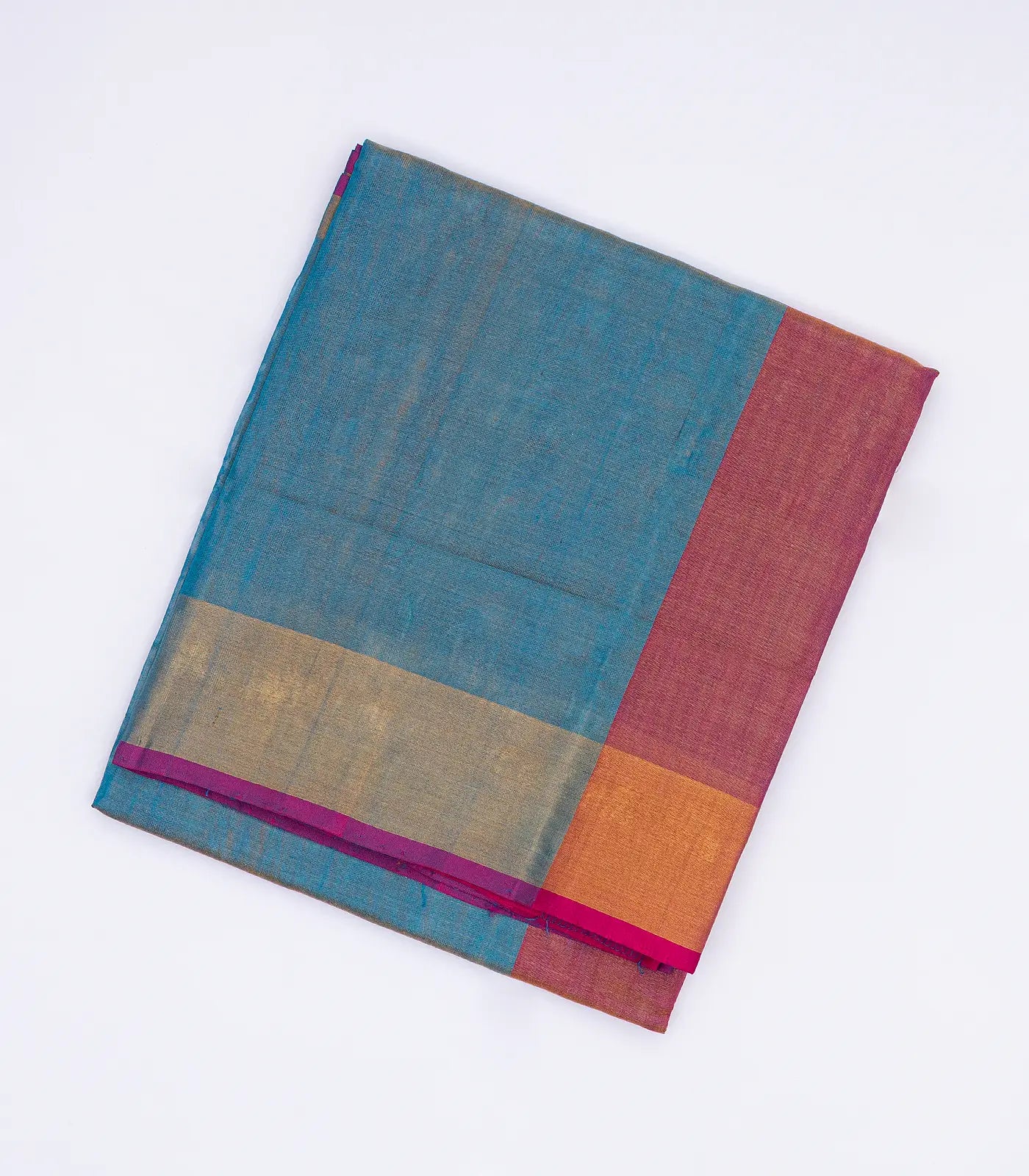 Blue Handloom Uppada Plain Silk Saree With Pink Border