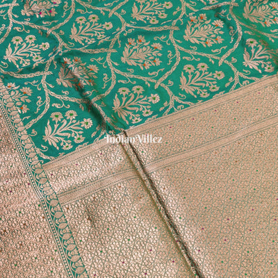 Aqua Green Designer Meenakari Banarasi Katan Silk Saree