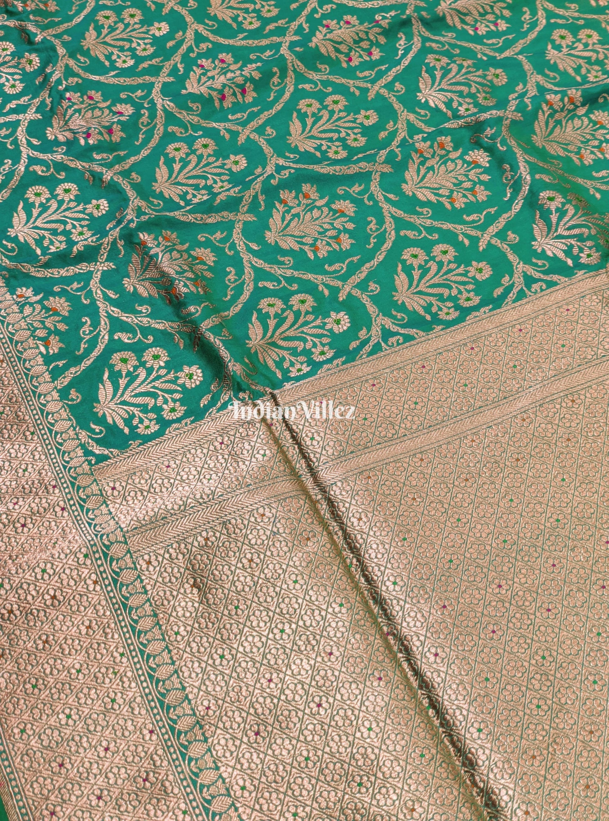 Aqua Green Designer Meenakari Banarasi Katan Silk Saree