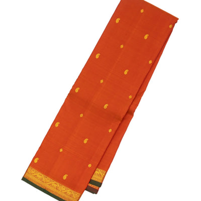 Orange Handloom Kanchipuram Silk Saree With Mango Buttas