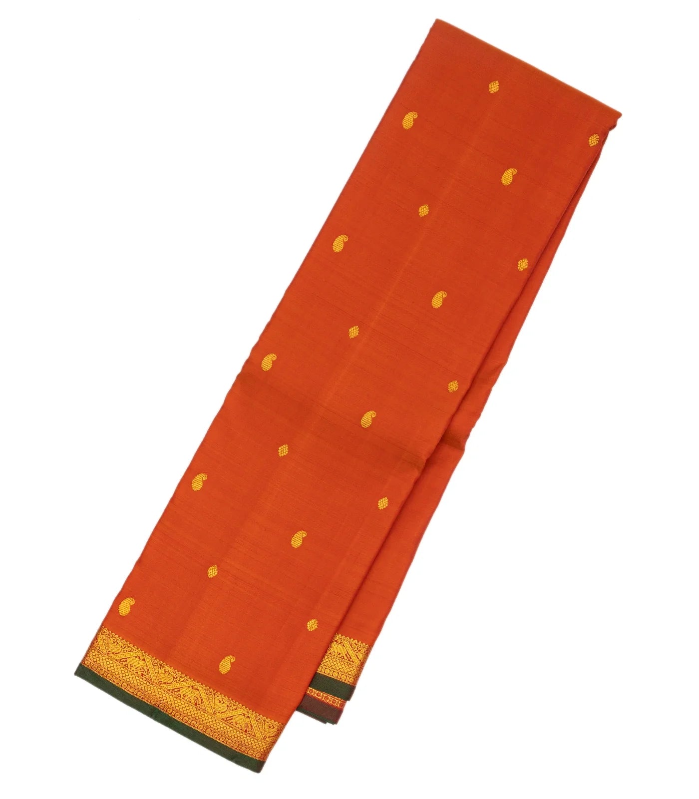 Orange Handloom Kanchipuram Silk Saree With Mango Buttas