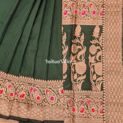 Forest Green Banarasi Katan Silk Saree