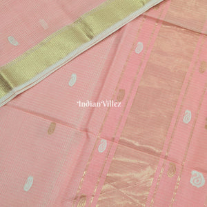 Peach Pure Silk Cotton Maheshwari Saree with Zari Border