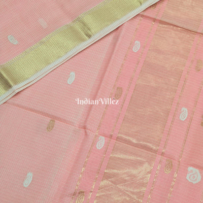 Peach Pure Silk Cotton Maheshwari Saree with Zari Border