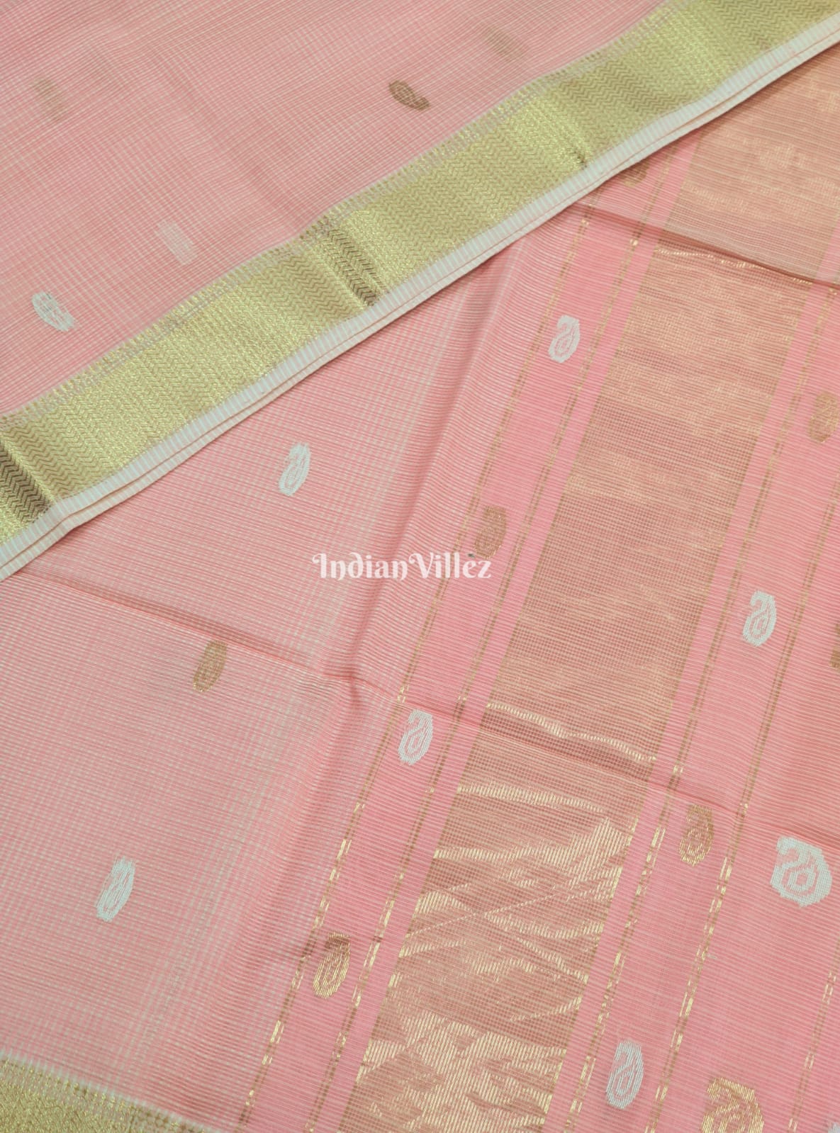 Peach Pure Silk Cotton Maheshwari Saree with Zari Border