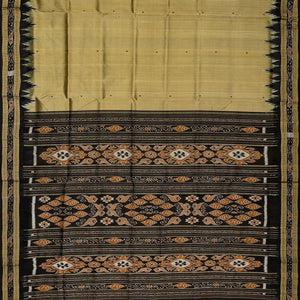 Beige Handloom Orissa Silk Saree With Coin Buttas