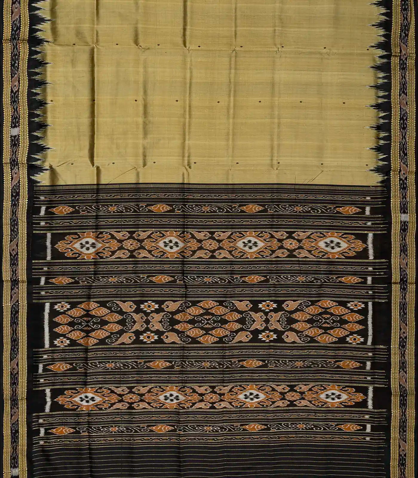 Beige Handloom Orissa Silk Saree With Coin Buttas