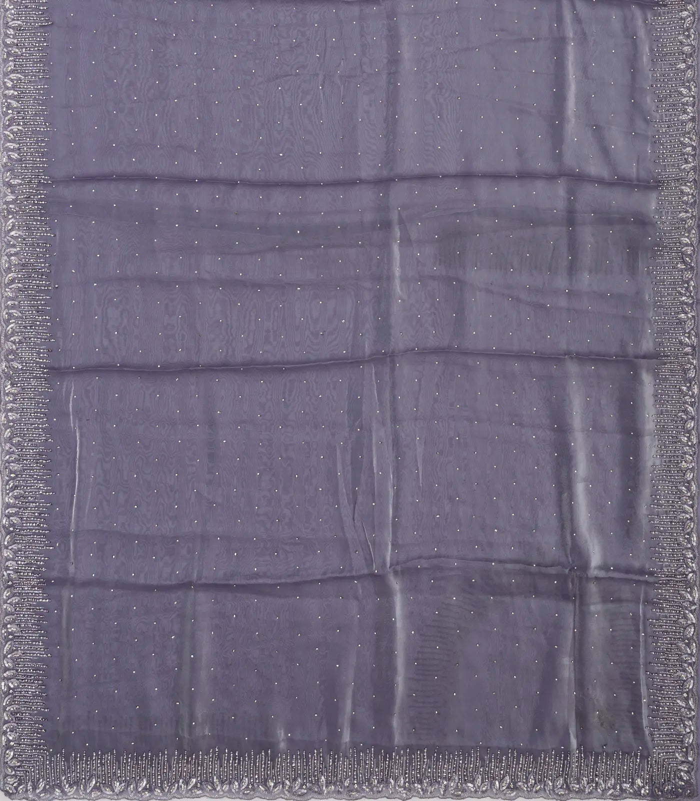Lilac Woven Satin Saree With Embroidered Floral Motifs