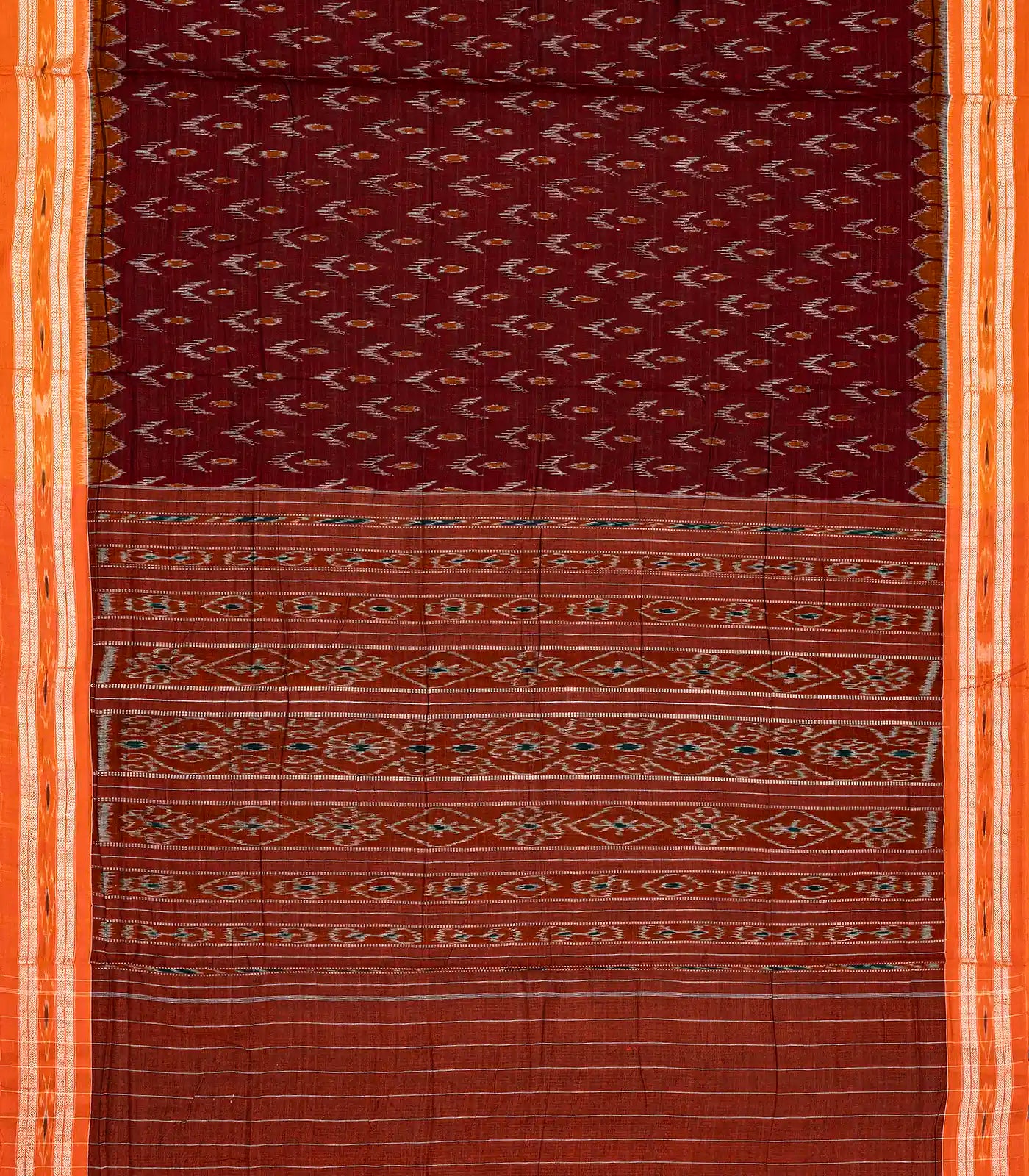 Maroon Orissa Cotton Saree With Tie & Dye Flower Motifs